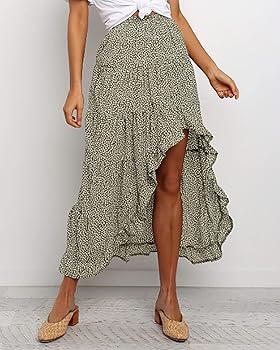 【BAON】Hebit Seersucker Check Frill Long Skirt Soft Chambray Blue Seersucker Check Long Skirt | GANNI CA